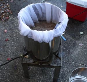 BIAB Kettle with brew bag filled with mash