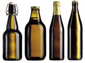 4 different styles of home brew bottles