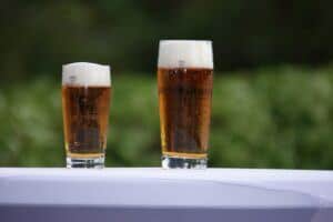 two home brewed beers on a table