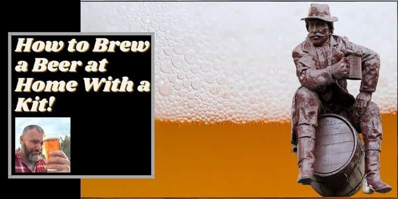 man sitting on a keg a beer training on how to brew a beer at home with a kit