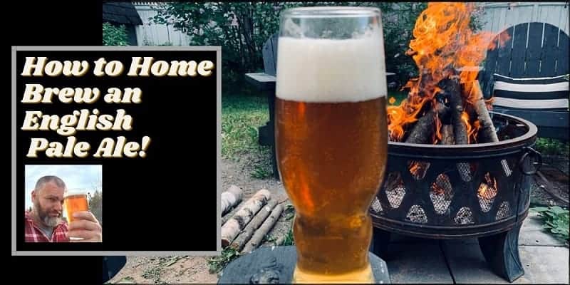 How to home brew an english pale ale written next to a glass of beer