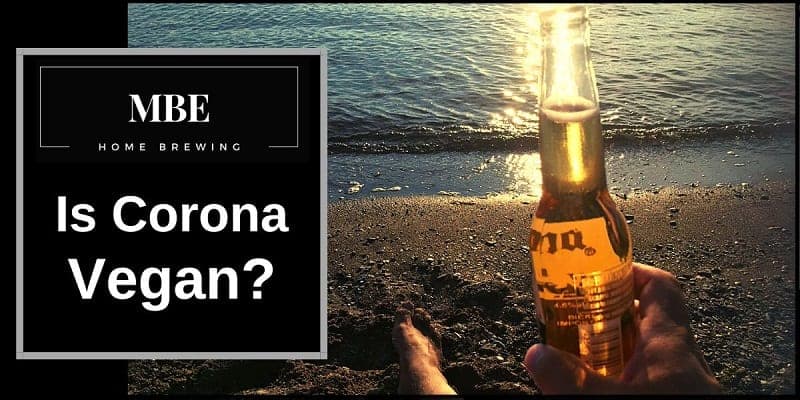 a man holding a bottle of corona on a beach next to the words is corona vegan.