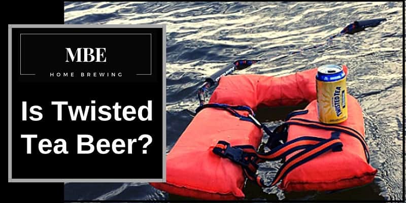 A twisted tea floating on a life jacket, next to the words is twisted tea beer?