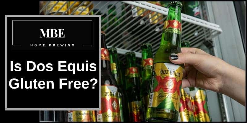 A lady grabbing a dos equis from the fridge next to the words is dos equis gluten free.