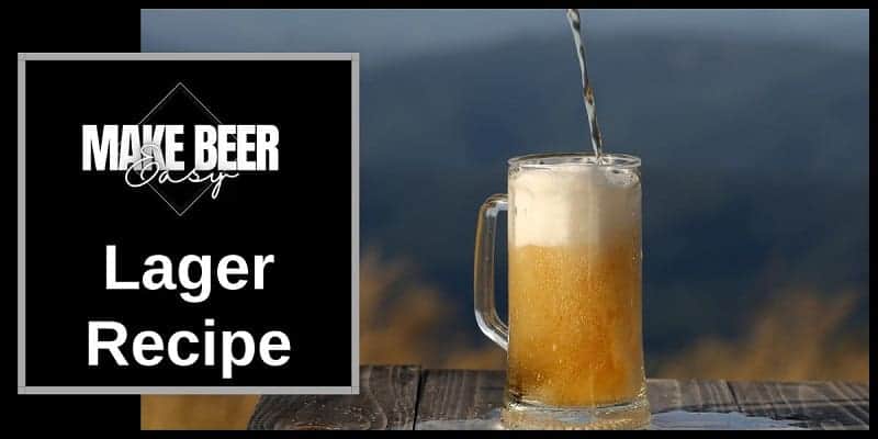 A lager on a picnic table next to the words lager recipe.