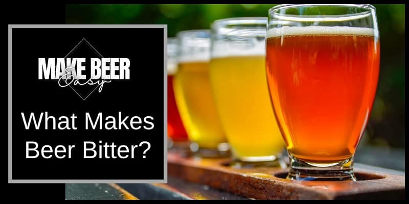 5 pints of bitter beer on a tray next to the words "what makes beer bitter"?